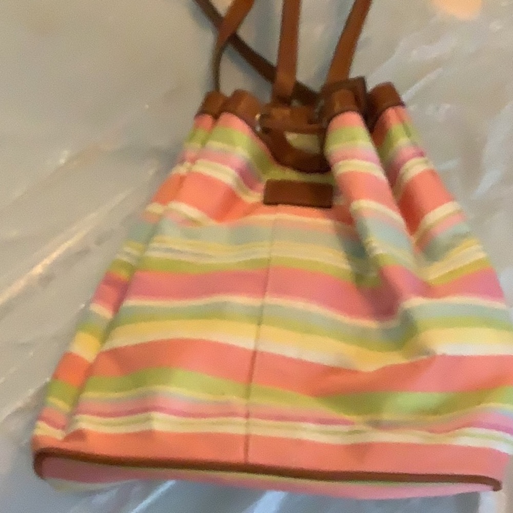 Coach festive pastel stripe purse backpack